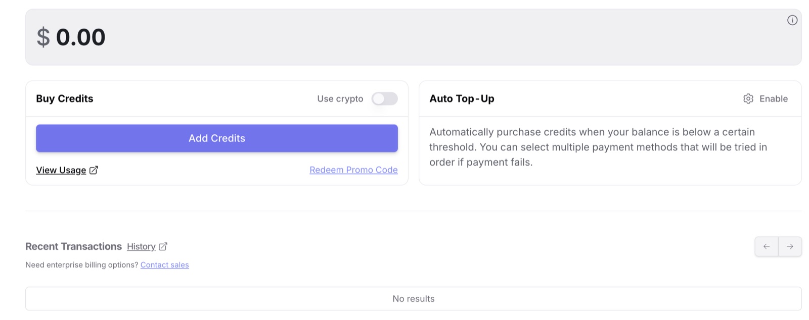 OpenRouter Credits page with the Add Credits button