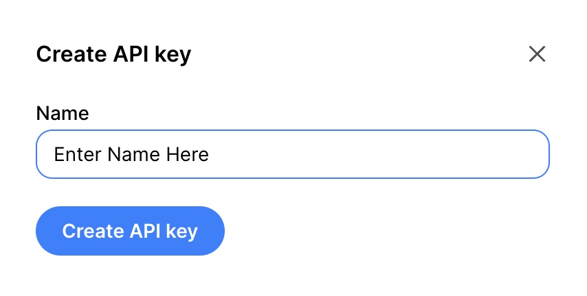 Create API key dialog with a name field