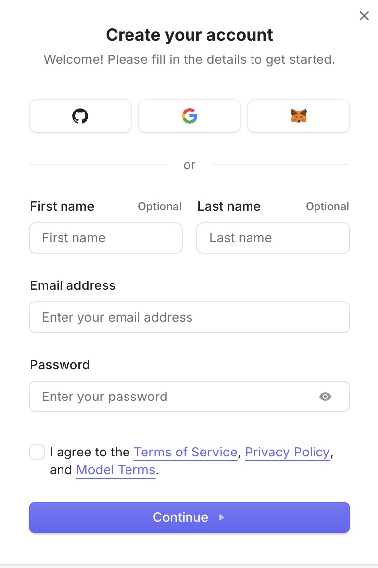 OpenRouter create-account dialog with social sign-in