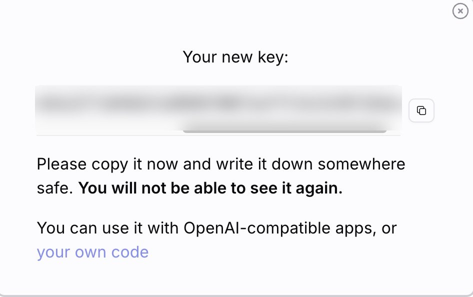 OpenRouter new key dialog with the copy button