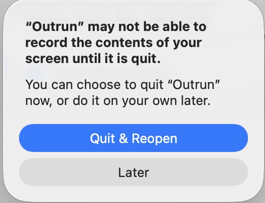 Диалог Quit and Reopen