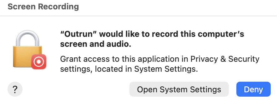 Запрос доступа к записи экрана в macOS